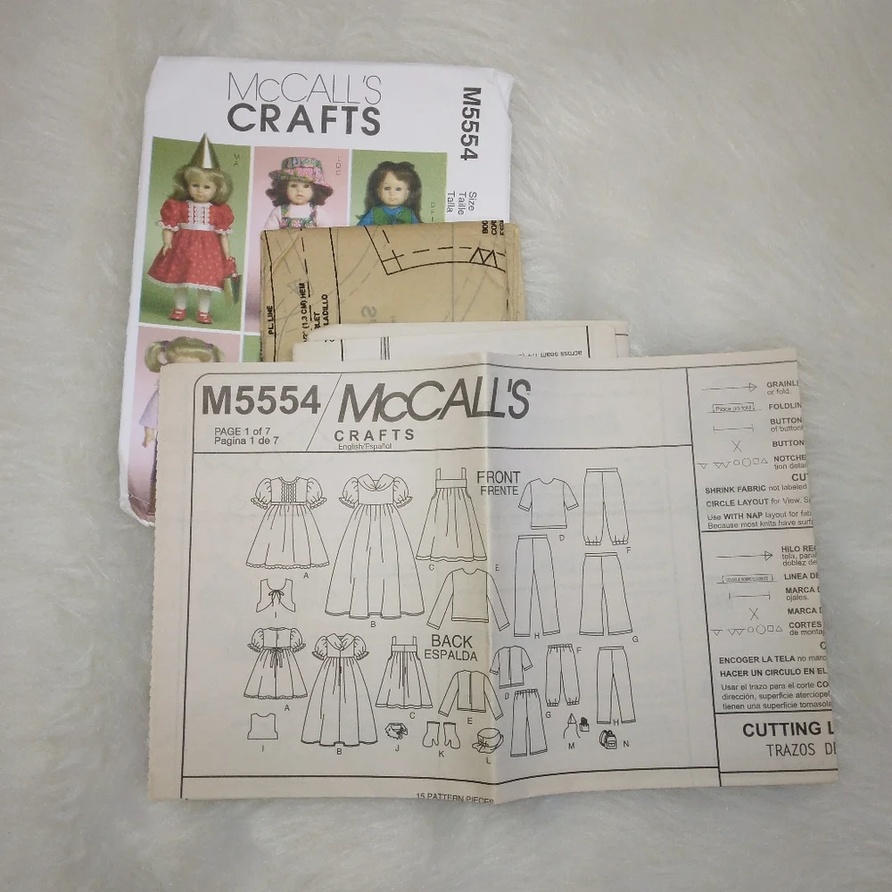 MCCALL'S M5554 Outfits for American Girl Doll and other 18